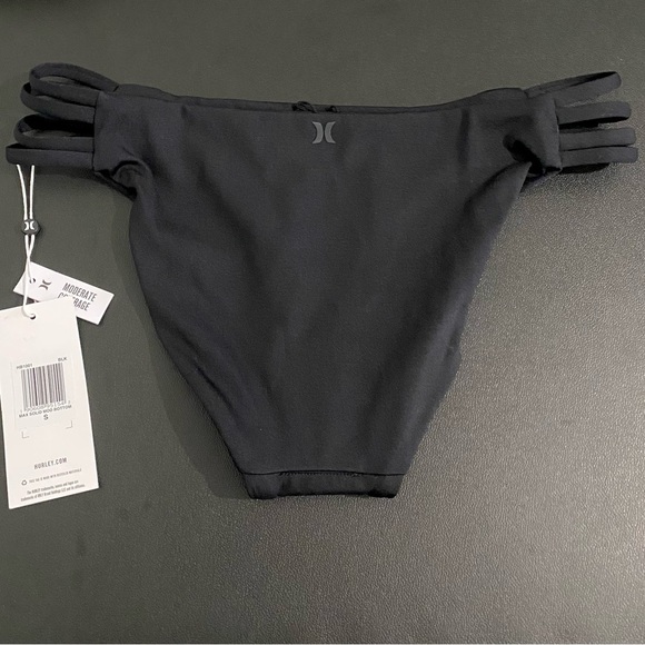 Hurley Swimwear Multi Strap Bikini Bottoms Solid Black Moderate Coverage New - Picture 5 of 8